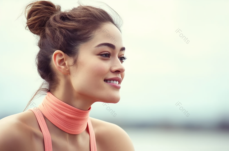 穿背心的女人一边锻炼一边看别处实拍图,高清,摄影图,摄影图片,图片大全,摄影图免费下载